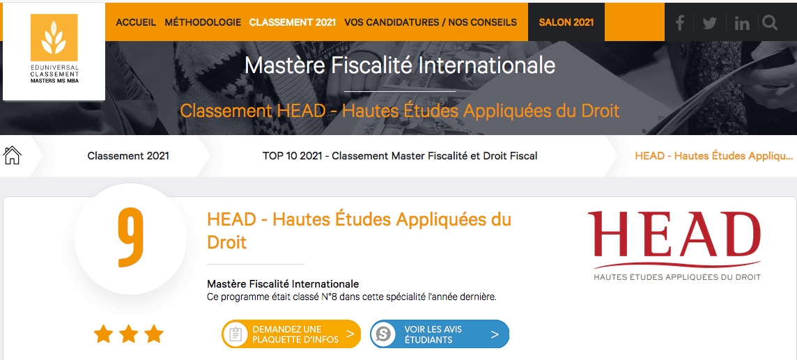 HEAD classement fiscalité